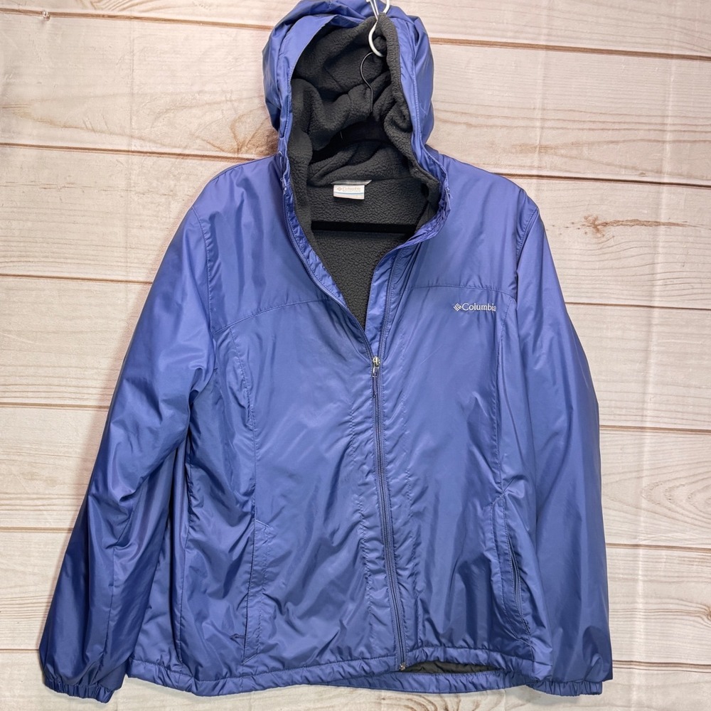 Columbia Hooded Fleece Lined Jacket Blue Full Zip Womens XL RN69724